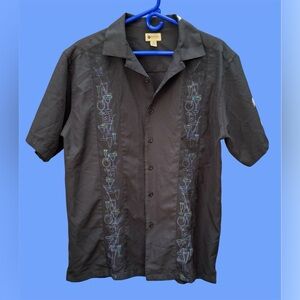 Men's Black Haggar Hawaiian Button Up Cocktail Camp Shirt Size Medium
